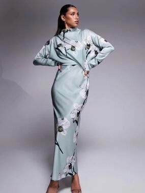 ASOS high neck satin maxi dress with floral